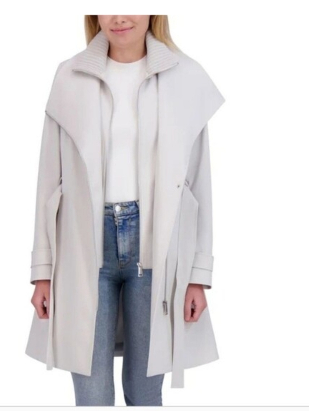 Nwt Halston Chic Women's Gray Trench Coat Size XXL - Picture 2 of 5
